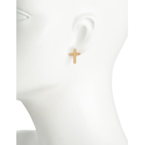 MILOR SILVER  Italy 14kt Gold Plated Cross Bead Edge Earrings - Picture 2 of 2